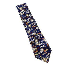 Alynn Neckwear Past Times The Year 2000 Navy Silk Necktie
